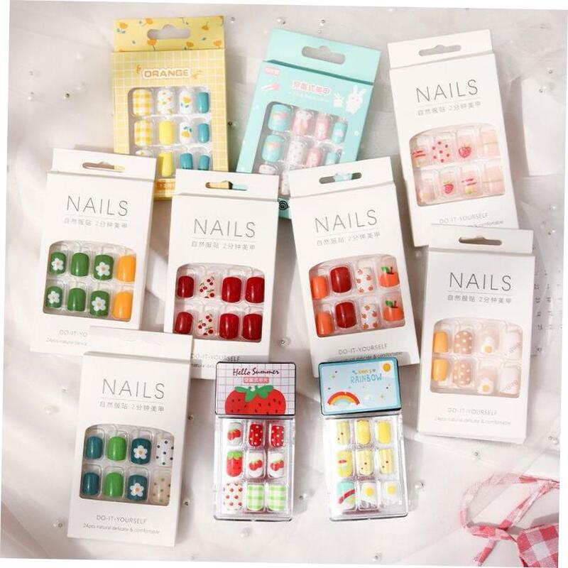 24Pcs Fake Nails Finished Nail Patches Short Fake Nails