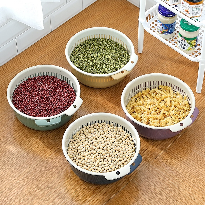  Nordic fruit plate fruit basket Living room household kitchen amoy basket Double-layer washing basin washing fruit drain basket fruit