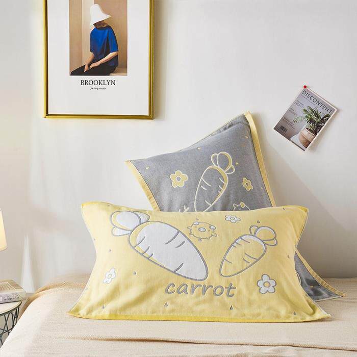Pure cotton pillow towel pair equipped full cotton gauze enlarge thickened pillow headscarf Four seasons Student adult cartoon couples pillow towels-Taobao
