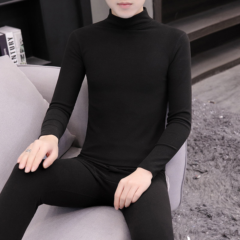 Young people's close-fitting thermal underwear suit men's winter half-high collar autumn clothes and long johns thin velvet seamless line pants