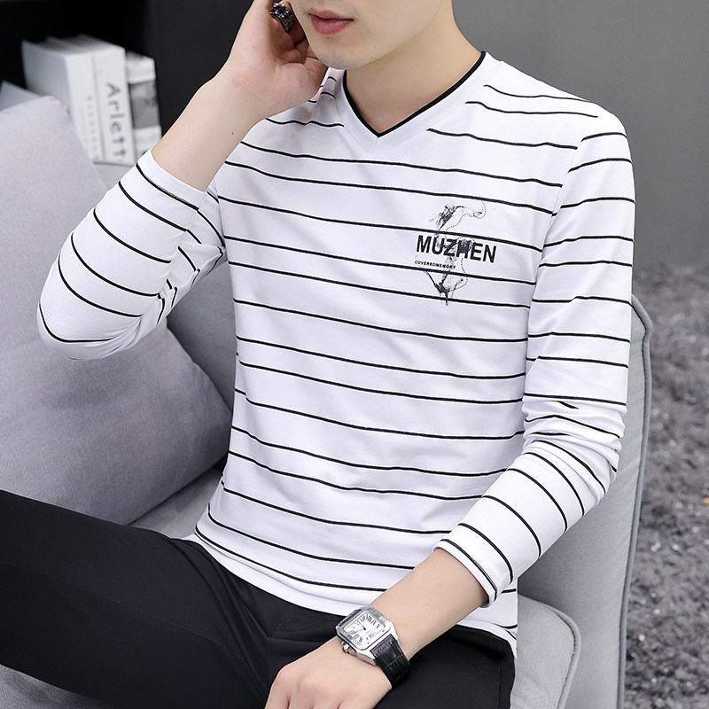 Autumn clothes men's thin spring V collar Long sleeves T-shirt teenagers swarm up to the bottom of the undershirt lingerie stickup.