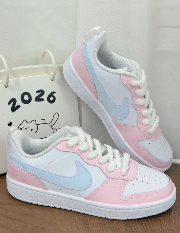Customized Sneakers Nikecourt Sneakers for Girlfriend, Sweet Cat Paw Design, Girly Pink, Versatile, Trendy, High Aesthetic Value