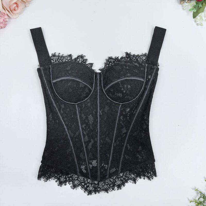 Tiktok-Style European and American Hot Girl Lace Camisole Jacquard Elegant Knitted Tight-Fitting Top with Underwire Bra