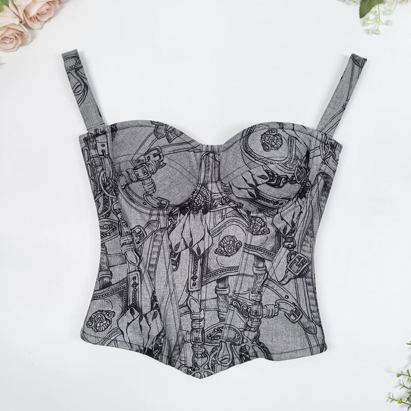 Korean Style One-Shoulder Backless Camisole Sleeveless Knitted Shapewear Outerwear Street Punk Style Fishbone Bra