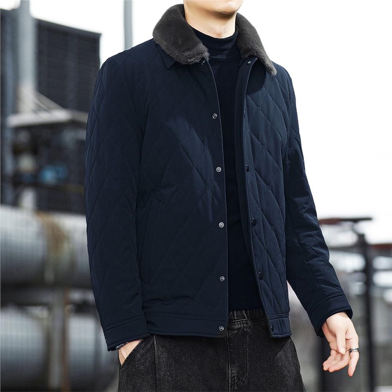 Romon Spring and Autumn Fleece-Lined Cotton Jacket for Men, Middle-Aged Business Casual Thick Cotton Coat, Dad's Trendy Outerwear