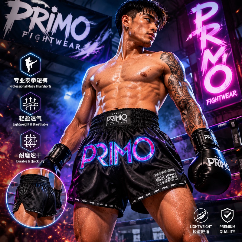 Primo Muay Thai Shorts Imported from Thailand, Boxing, Fighting, Sanda, and Martial Arts Professional Training Shorts for Men and Women