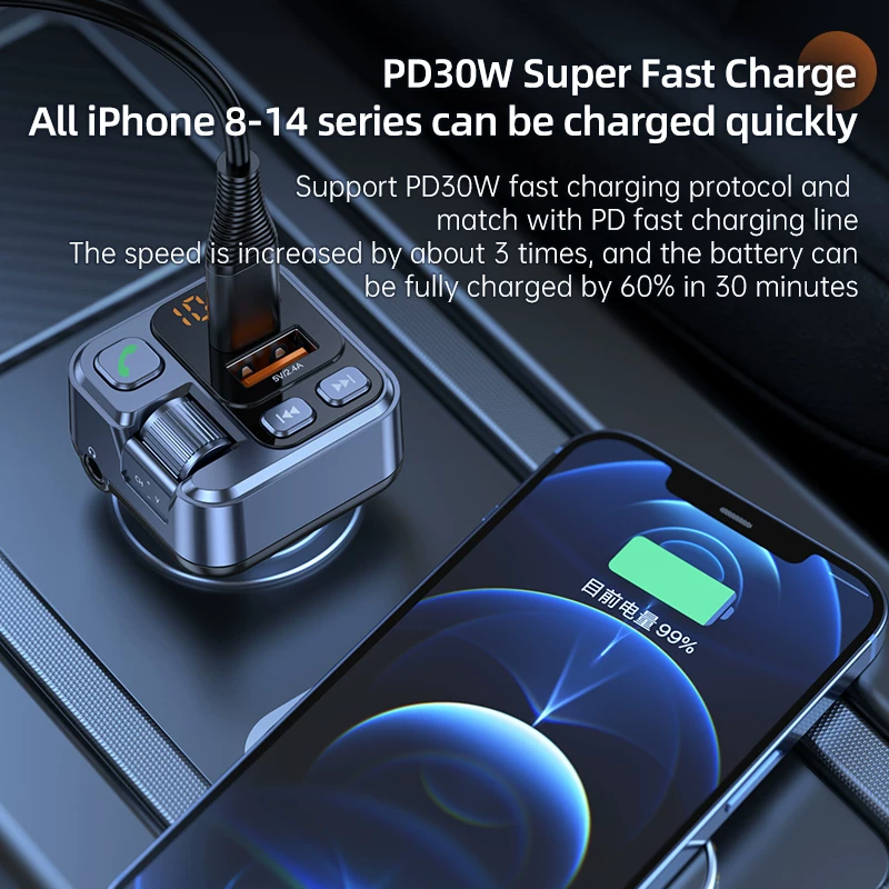 New FM Transmitter Handsfree Car Bluetooth 5.1 MP3 Player ST