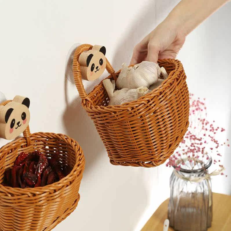 Ginger Garlic Containing basket Kitchen With Ginger Garlic Basket Nordic Woven Basket Wall-mounted Basket Decoration Bamboo-woven basket Woven Basket