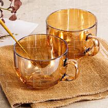 Tea Colour Breakfast Cup Nordic Amber Glass Breakfast Cup Large Capacity Glass Bowl Home Milk Cup Oat Cup Salad