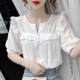 Doll collar shirt women's 2022 summer new all-match long-sleeved top foreign temperament niche solid color bottoming shirt T-shirt