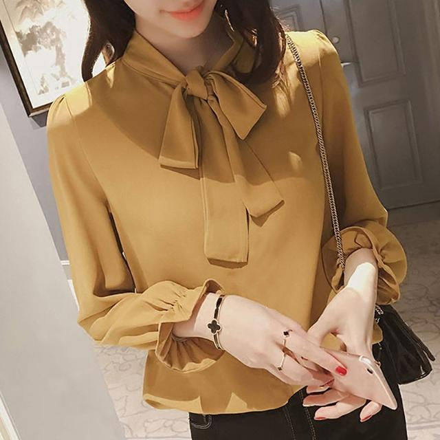 2022 early autumn new chiffon shirt top clothes Korean version large size women's shirt bow princess sleeve all-match shirt