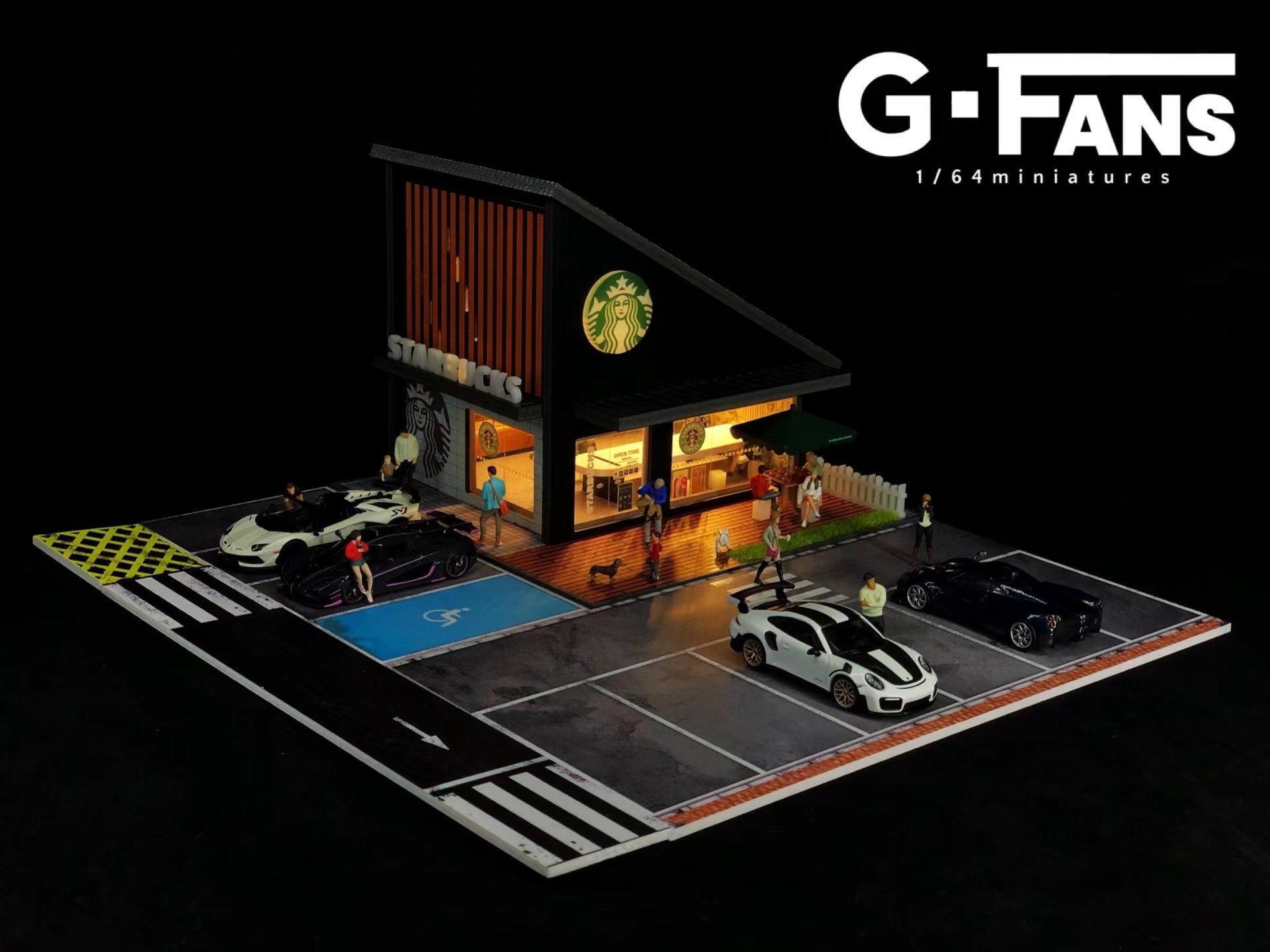 G FANS-MODEL 1 64 Coffee shop Construction Scene Model with lamp garage Parking Scene Model