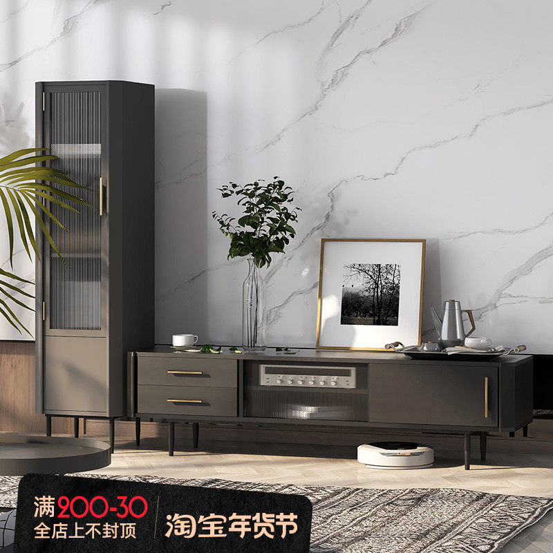 Nordic ins black TV cabinet light luxury style bedroom TV cabinet modern minimalist small apartment living room master bedroom home
