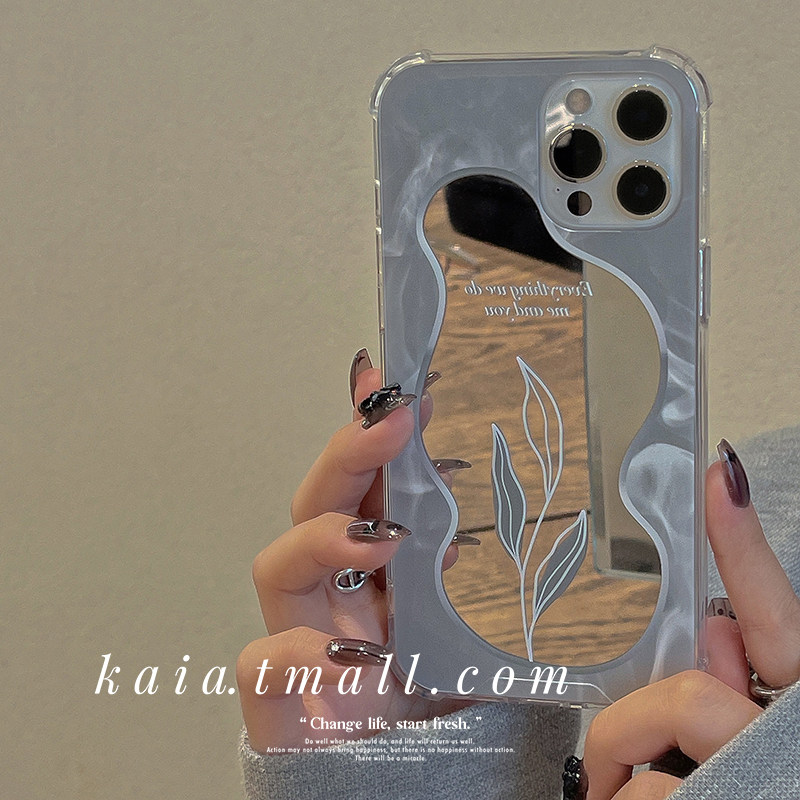 Japan and South Korea fresh leaf mirror suitable for iphone13promax apple 12 shell 14 silicone couple make-up
