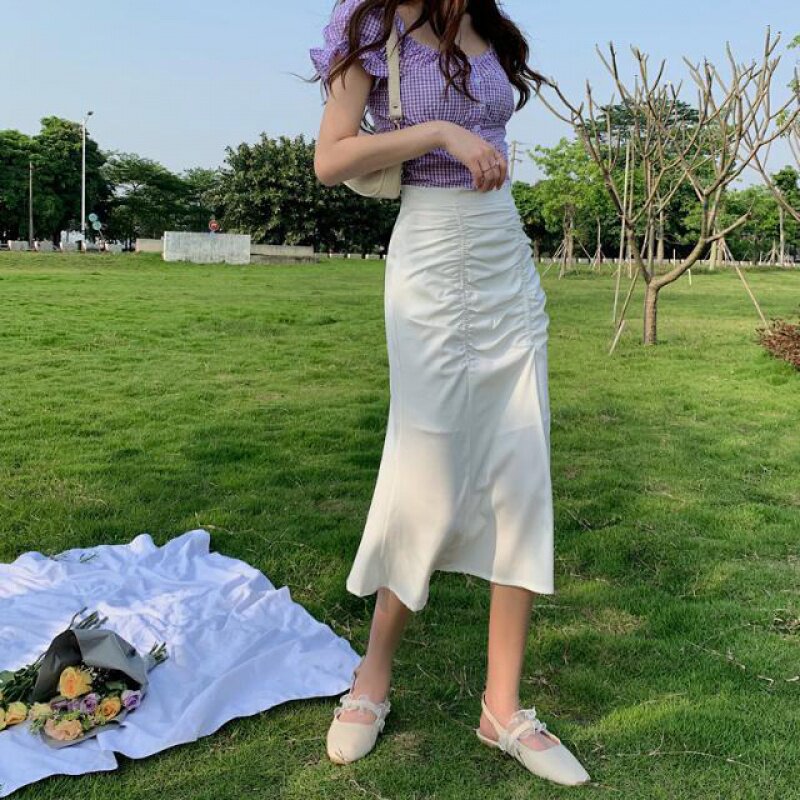 2021 Summer new Korean version High waist half body Dress Temperament Slim Step Skirt Woman Mid wrap Hip Skirt A