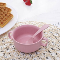Wheat straw childrens small Bowl baby supplement bowl children Bowl anti-fall cute baby eating bowl home double ear bowl