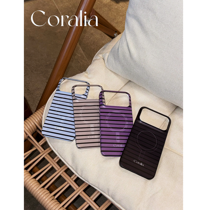 Coralia Original Design 26Ss "Come for a Latte" Striped Series Korean Imported Film Hard Case Magnetic Style iPhone 17 Pro Max