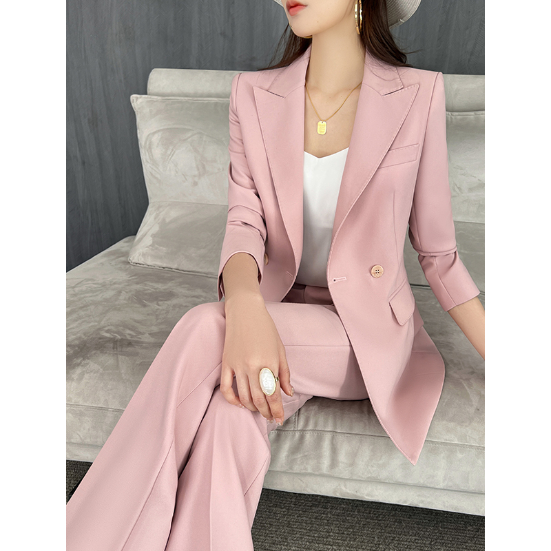 Light Luxury Pink Suit Set for Women, Spring and Autumn Style, Waist-Cinching, Slimming, Elegant Two-Piece Suit, 2026 New Casual Style