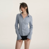 Осенняя рубашка, дизайнерский приталенный корсет, тренд сезона, облегающий крой