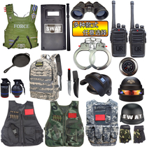 Childrens toy accessories handcuffs shield chicken vest bag walkie talkie boy special police goggles helmet