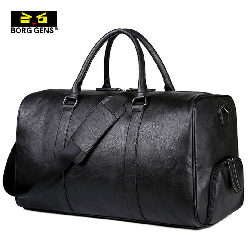 borggens travel bag men's hand large capacity leather bag for business travel baggage bag business oversize bag-Taobao