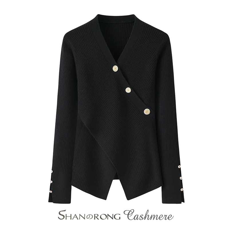 Really Moving! 100% Pure Cashmere Sweater for Women, V-Neck, New Product, Warm, Diagonal Placket, Knitted Sweater, Slim Fit