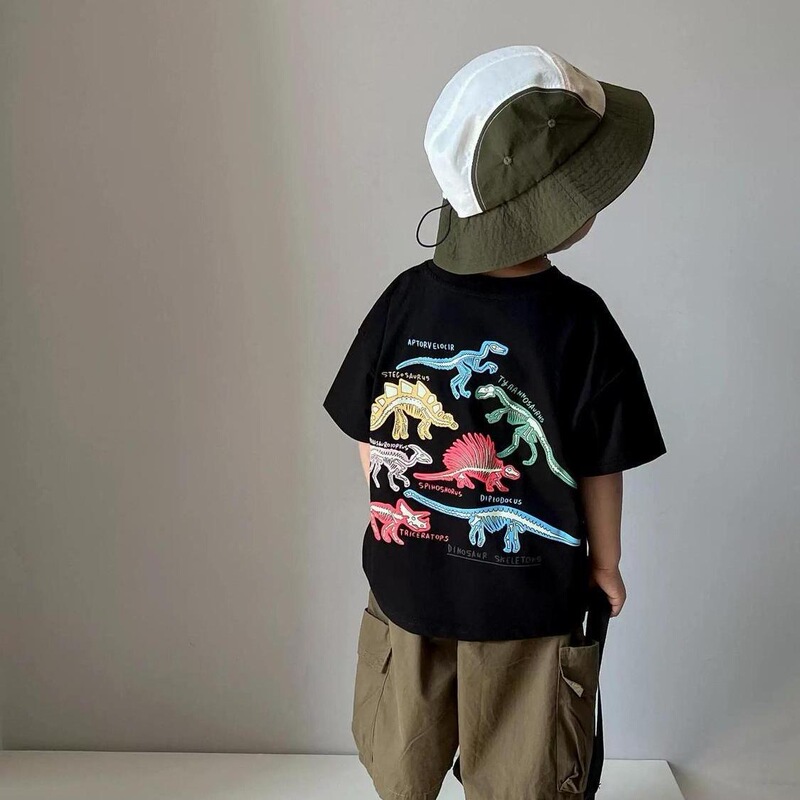 Boys' Japanese-Style Trendy Children's Clothing, Colorful Dinosaur Short-Sleeve Summer T-Shirt for Older Children and Toddlers, New Pure Cotton Cartoon Print T-Shirt Boys' Japanese-Style Trendy Children's Clothing, Colorful Dinosaur Short-Sleeve Summer T-Shirt for Older Children and Toddlers, New Pure Cotton Cartoon Print T-Shirt