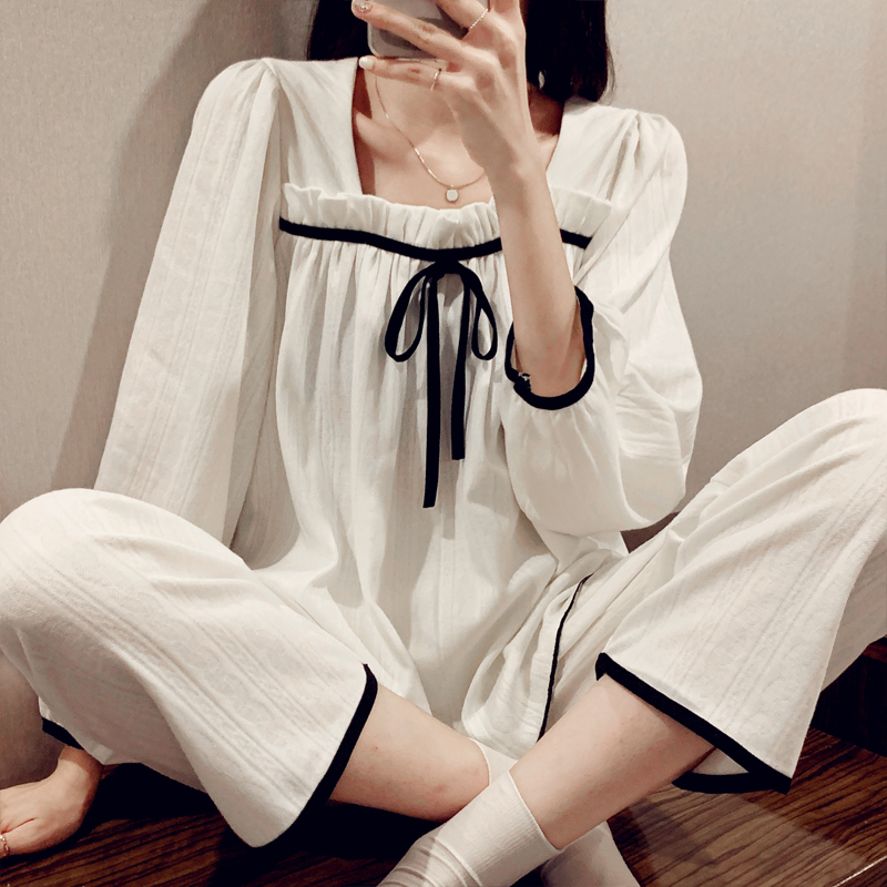 Princess Angelina zl cotton pajamas female spring and autumn white long sleeve loose sweet home suit suit