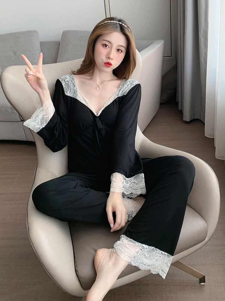 Angelina zl Model pajama woman spring and autumn pure cotton lace lace lace lace long sleeve family suit