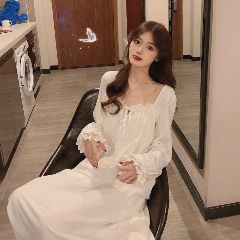 Cotton nightdress women's summer Korean version of the sweet princess style 2021 new pajamas spring and summer solid color can be worn outside the long skirt