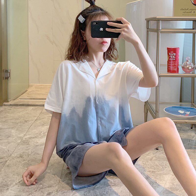 Pajamas women's summer cotton short-sleeved thin section cute watercolor 2021 net red hot style sweet home clothes two-piece set