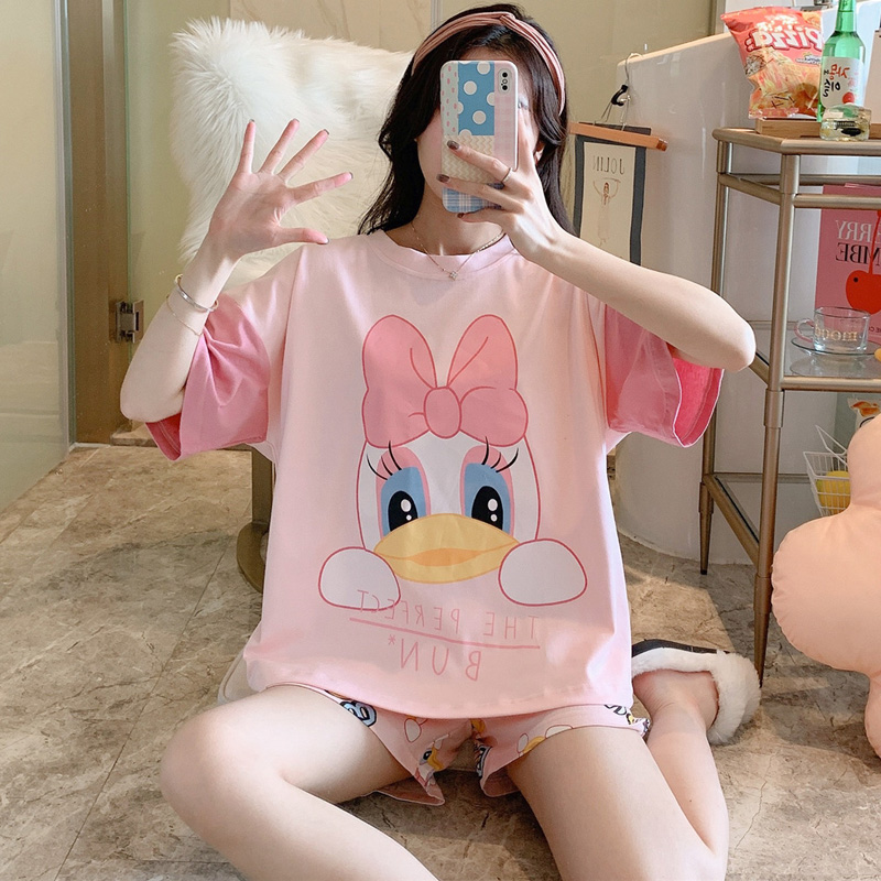 Pajamas women's summer cotton short-sleeved shorts thin cotton large size fat mm can be worn outside the home clothes summer two-piece set