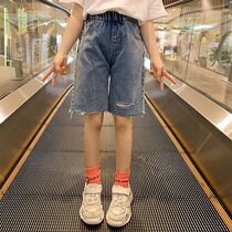 Girl Denim Shorts 2022 Summer new CUHK Scout thin trousers Children Big Boy 50% Pants Mid Pants