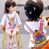 A cotton 2022 new girl Summer style Breathable Comfort T-shirt Child Han Version Short Sleeve Long Sleeve Blouse Blouse Baby Beat