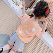 Girl Chicks Chicks Summer Clothing T-shirt Pure Cotton 2022 New Middle Children Children Internet Red Baby Short Sleeve Foreign Air Blouse