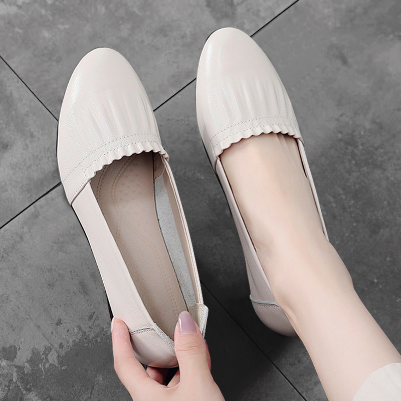 Beef Tendon Bottom Mom Shoes Genuine Leather Spring Autumn Style Women Leather Shoes Middle Aged Soft Bottom Comfort A Foot Pedal Leap Month Fashion Single Shoes-Taobao