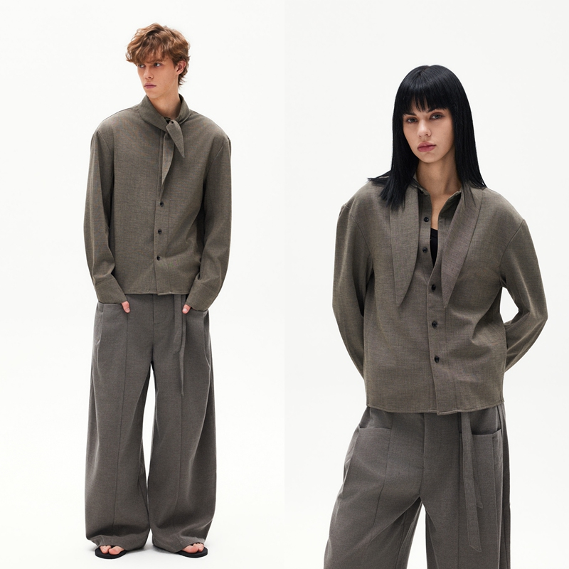 Dert "Elegant City" Fine-Spun Wool Shirt, Tie, High-End Long Sleeves