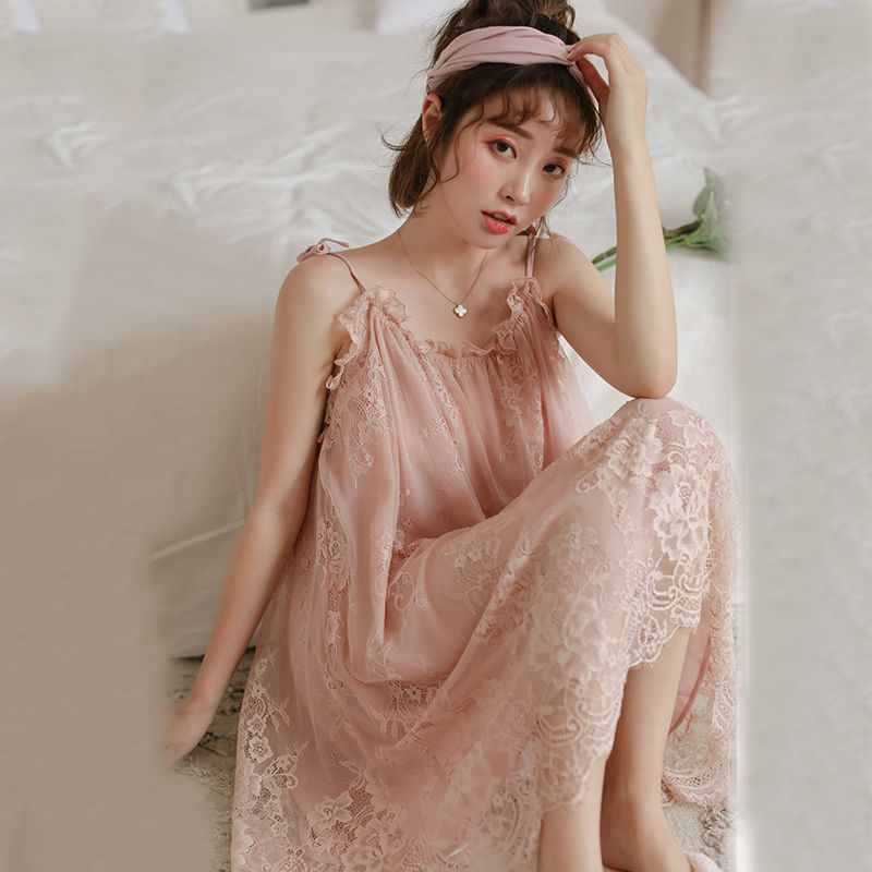 Super fairy pajamas sleepdress sweet home sexy pajamas female summer student Han Ed Love lace hanging