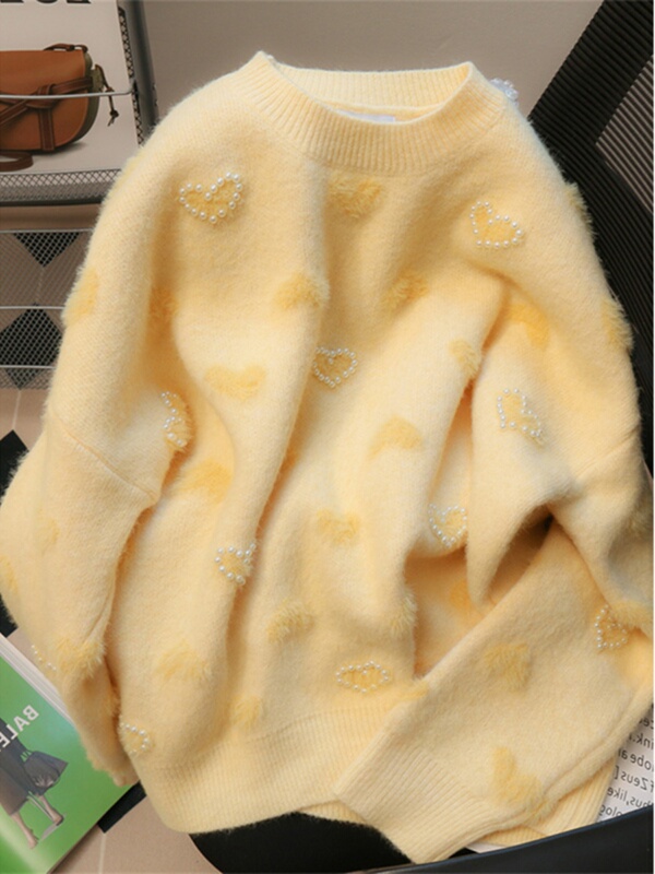 Cream-Colored Sweater for Women, Autumn and Winter, Fleece-Lined and Thickened, Suitable for High School and Middle School Students, Older Children, Inner Layer, Base Knit Top