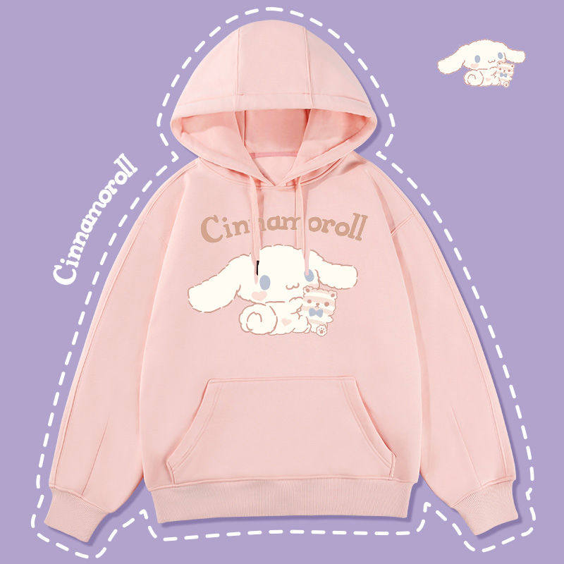 Girls pink sweater Korean version Japanese velvet thickening 2021 winter new big boy student hooded warm jacket