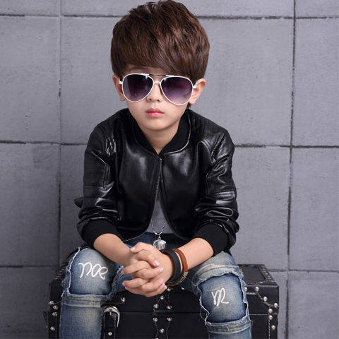 2022 Spring and Autumn Boys' Leather Jackets Western Style Boys Baby Pu Leather Thin Fleece Jacket Children's Spring Top Trend
