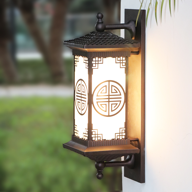 New Chinese Outdoor Waterproof Wall Lamp Indoor Aisle Wall Lamp Solar Villa Hallway Garden Patio Balcony Door Light