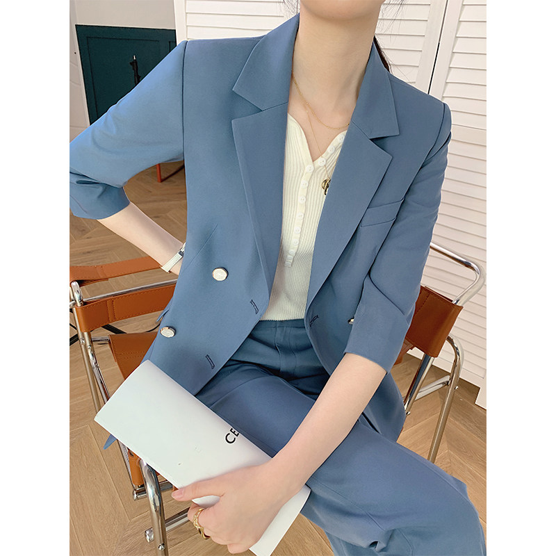 Casual fashion white suit suit women's summer thin section high-end design sense three-quarter sleeve temperament small suit jacket