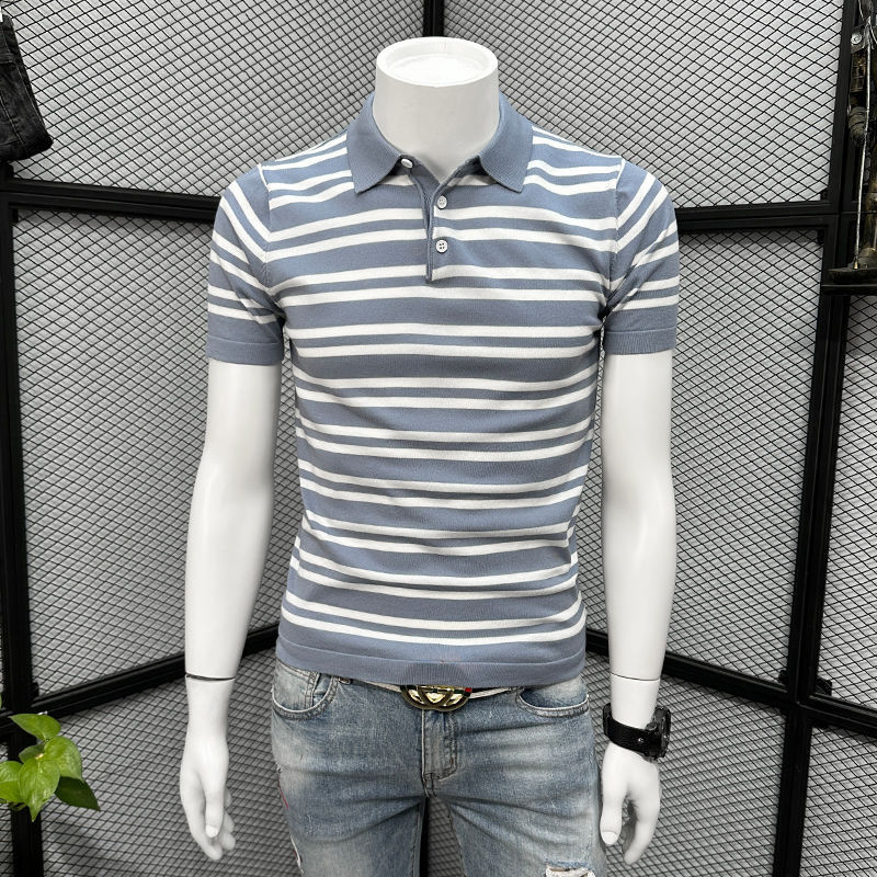 Town store bull stock -- worth a try -- striped shirt man short sleeve shirt summer 2023 new casual high-end tide card body-Taobao