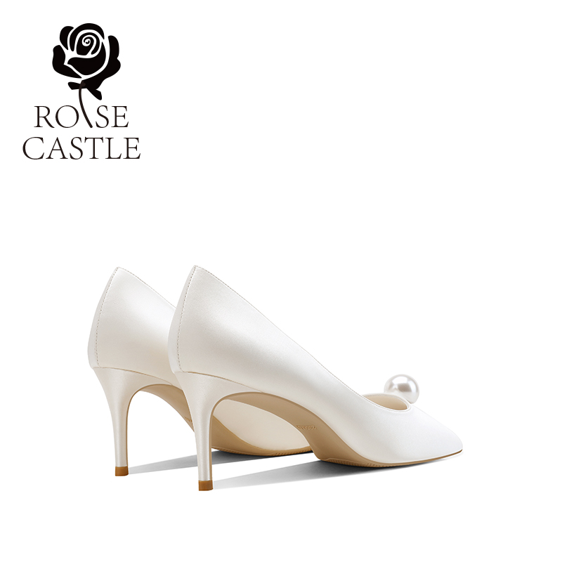 Rose castle wedding shoes white bride high heels 2021 new main yarn wedding shoes women's pointed bridesmaid shoes