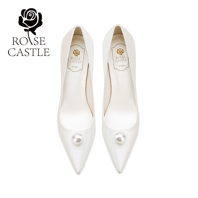 Rose castle wedding shoes white bride high heels 2021 new main yarn wedding shoes women's pointed bridesmaid shoes