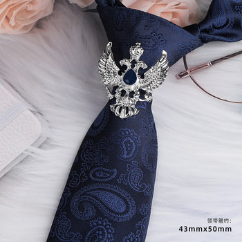 Men's British Royal Style Rhinestone Fashion Double-Headed Eagle Silver Tie Clip Business Shirt Vintage Knight Tie Buckle