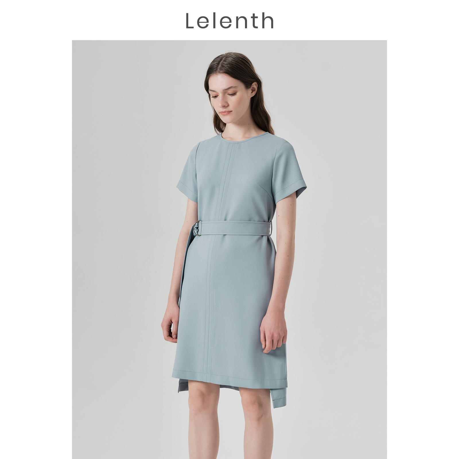 Lelenth spring and autumn waist and belt dress