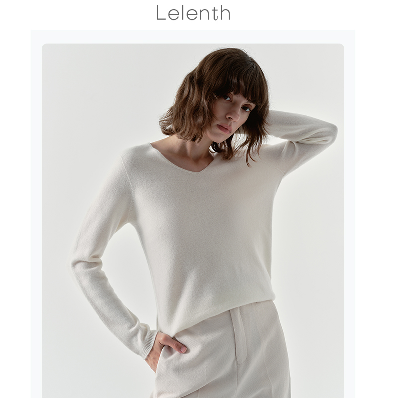 Lelenth Wool Knitwear Women's Spring and Autumn Thin Section Temperament Slim Bottom Shirt Long Sleeve Top Solid Color Sweater New