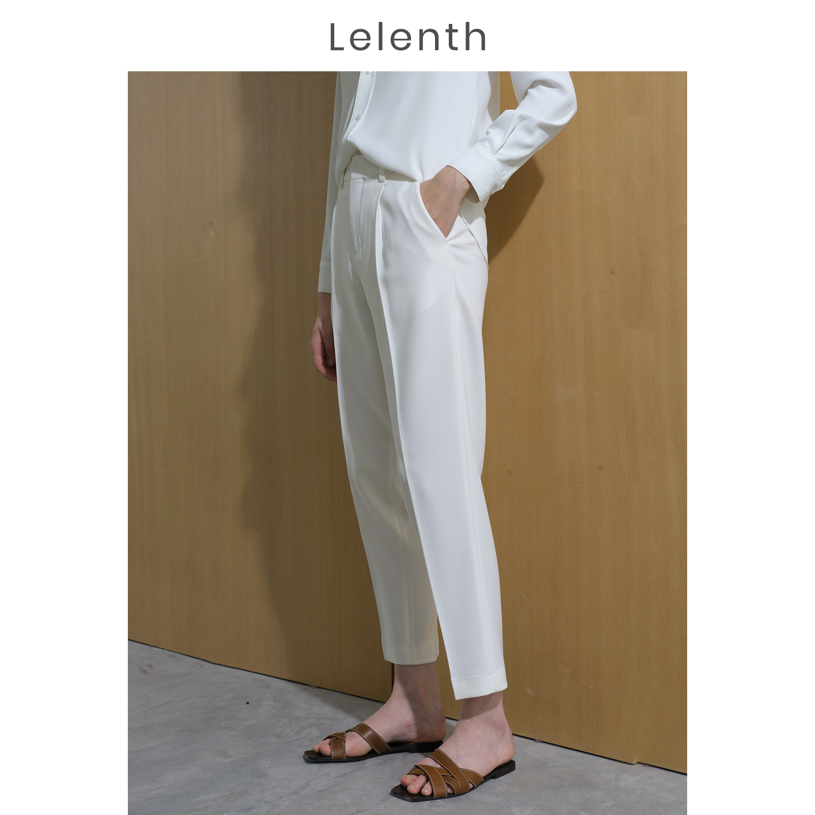 Lelenth Spring/Summer Athens White Trousers Women's Skin-Friendly Fabric Straight Leg Loose Slacks Commuter Versatile Sense of Luxury